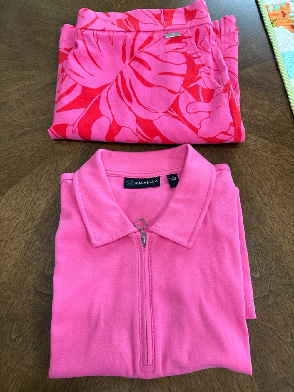 Rafaella Hot Pink Zip Polo with Pink & Red Tropical Print Skort